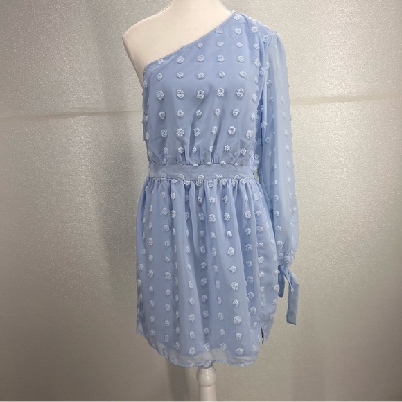 Women One Shoulder Long Sleeve Casual Summer Dresses 2024 Spring Swiss Dot M - Picture 5 of 17